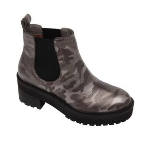 Linea Paolo Tate Chelsea Chunky Lug Sole Boot 9.5 Black Gray Camo Moto Utility